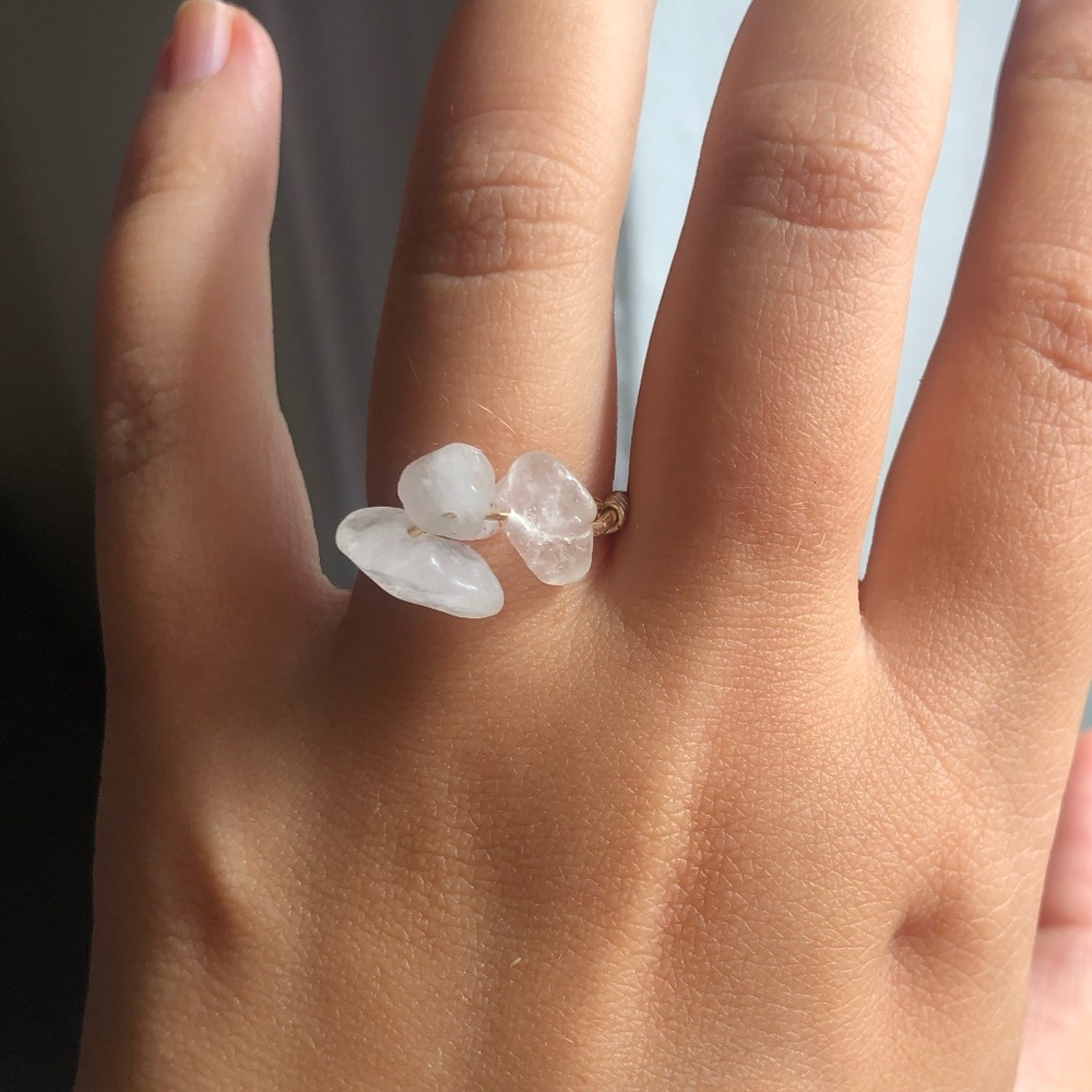 White Quartz Cluster Gold Ring